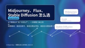 科技感封面图，主题为 Midjourney、Flux、Stable Diffusion 怎么选，突出三条 AI 绘图路线对比。
