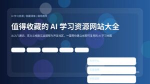 值得收藏的 AI 学习资源网站大全封面图，展示官方入口、课程平台、实战资源与研究追踪路线