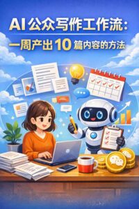 AI 公众号写作工作流封面图：作者与 AI 助手一起规划选题、写作和排期
