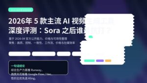 2026年 5 款主流 AI 视频生成工具深度评测封面图，包含 Runway、Google Flow / Veo、Kling、Luma、Pika