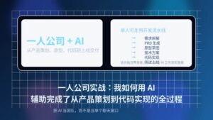 深蓝科技风封面图，主题为一人公司借助 AI 完成从产品策划到代码实现的全过程