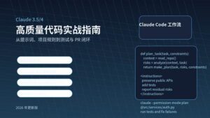 Claude 3.5/4 高质量代码实战指南封面图，包含 Claude Code 工作流与编程元素