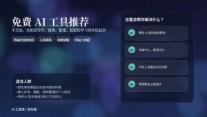 免费 AI 工具推荐封面图，展示写作、搜索、整理、配图四类效率场景