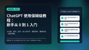 ChatGPT 使用保姆级教程封面图,突出新手从 0 到 1 入门、提问、文件上传、搜索与内容整理等核心场景。