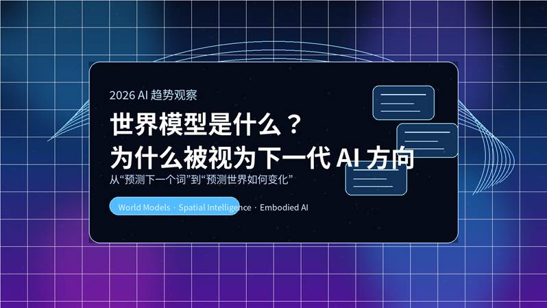 世界模型趋势解读封面图：从预测文本到预测世界，说明世界模型为何被视为下一代 AI 方向