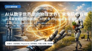 AI从数字世界走向物理世界主题封面图，展示机器人、数字孪生与真实场景融合的未来机会