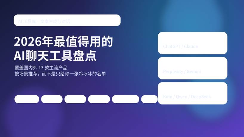 2026年最值得用的AI聊天工具盘点封面图，展示国内外主流文本生成与对话工具推荐。