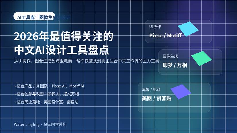 2026年最值得关注的中文AI设计工具盘点封面图，展示中文AI设计工具在UI协作、图像生成与海报电商场景中的选型方向