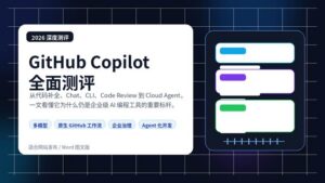 GitHub Copilot 2026 全面测评封面图，突出代码补全、Code Review、CLI 与 Agent 能力。