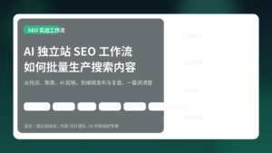 AI 独立站 SEO 工作流：如何批量生产搜索内容的封面图，展示关键词池、内容聚类、AI 起稿与复盘流程