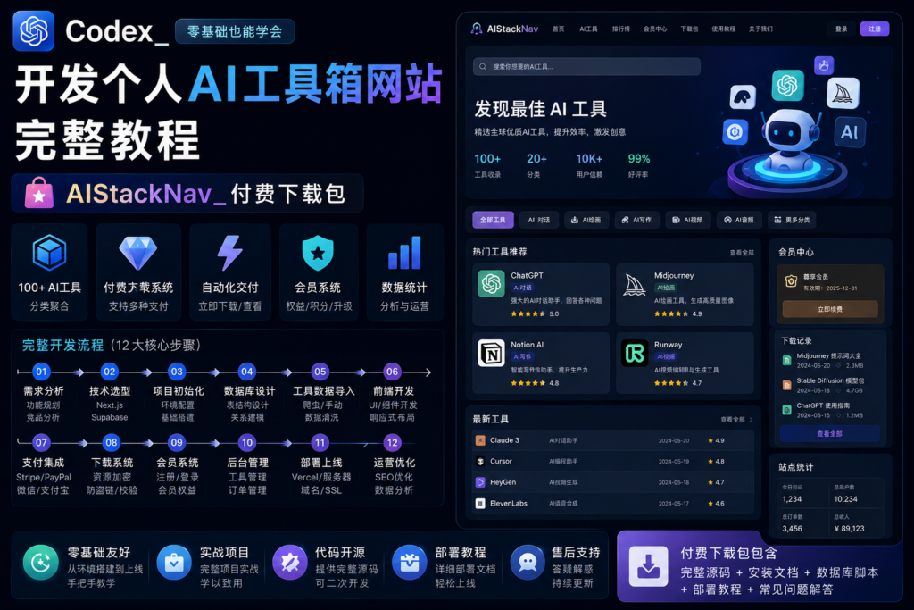 Codex 开发个人 AI 工具箱网站完整教程：从需求到部署上线