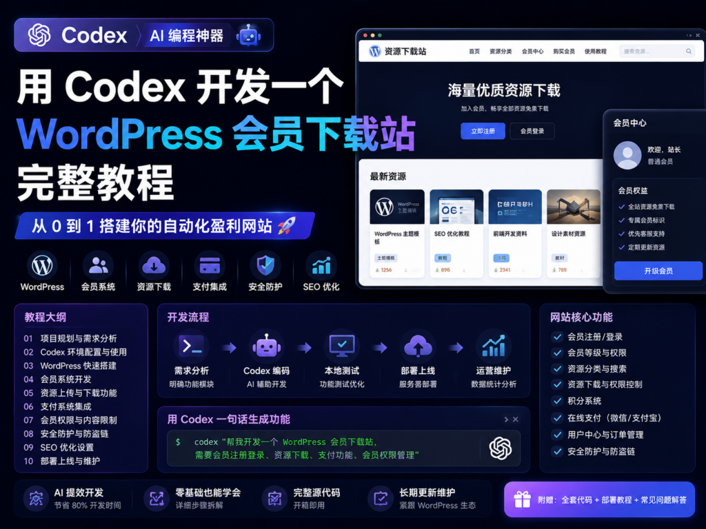 用 Codex 开发一个 WordPress 会员下载站完整教程
