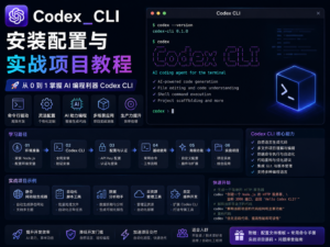 Codex CLI 安装配置与实战项目教程封面，展示终端、AI 编程 Agent、项目流程和资料包交付元素。