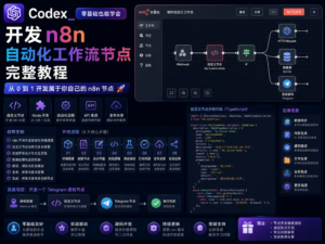 Codex 开发 n8n 自动化工作流节点教程封面图，展示从需求拆解到节点开发、调试部署和交付的完整流程。