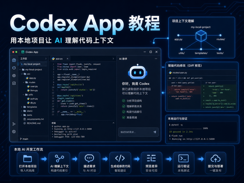 Codex App 教程 如何用本地项目让 AI 自动理解代码上下文特色图