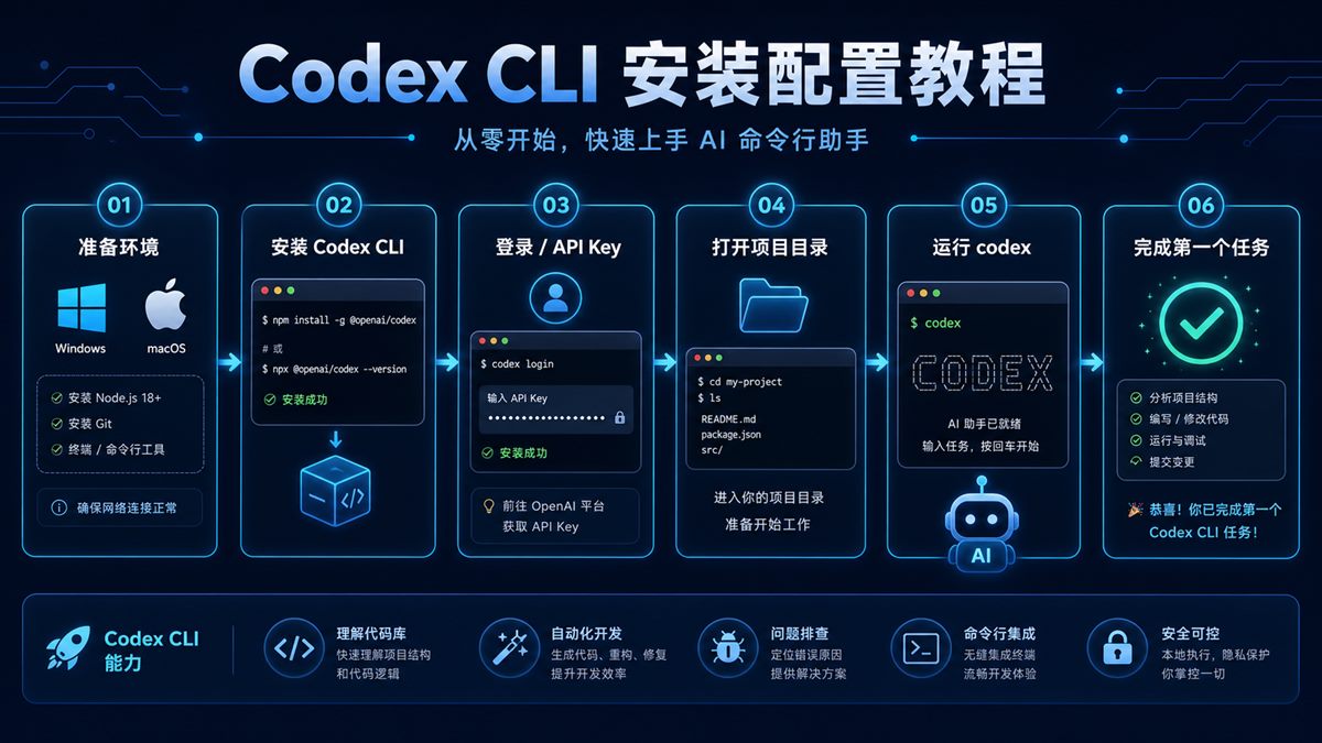 Codex CLI 从需求输入到生成代码和验证结果的流程图