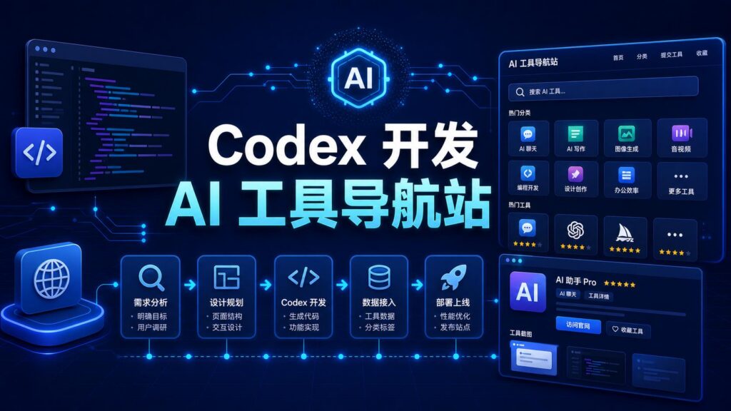 用 Codex 开发 AI 工具导航站的科技感封面图