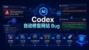 用 Codex 自动修复网站 Bug 的科技感封面图