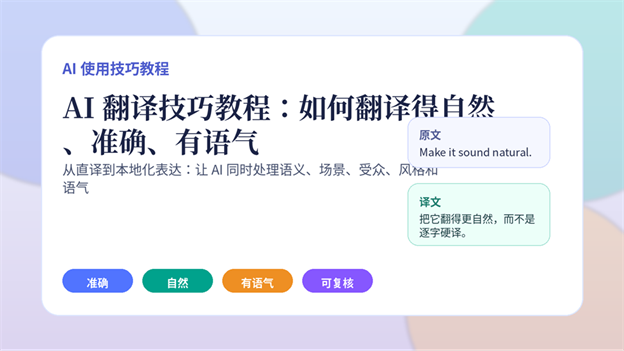 AI 翻译技巧教程封面图，展示如何用 ChatGPT 翻译得自然、准确、有语气