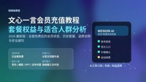 文心一言会员充值教程封面图，展示套餐权益、免费状态和适合人群分析