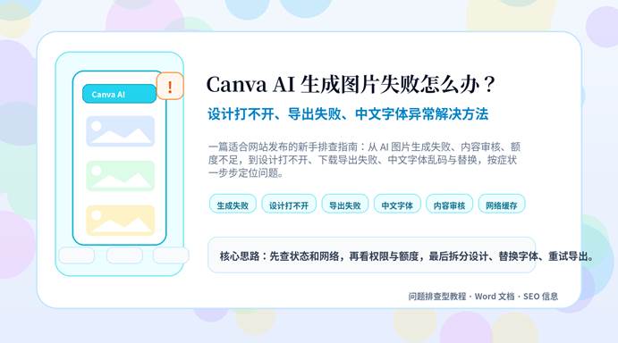 Canva AI 生成图片失败、设计打不开、导出失败和中文字体异常排查教程封面图