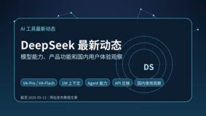 DeepSeek 最新动态封面图，展示 V4-Pro、V4-Flash、1M 上下文、Agent 能力和国内用户体验观察