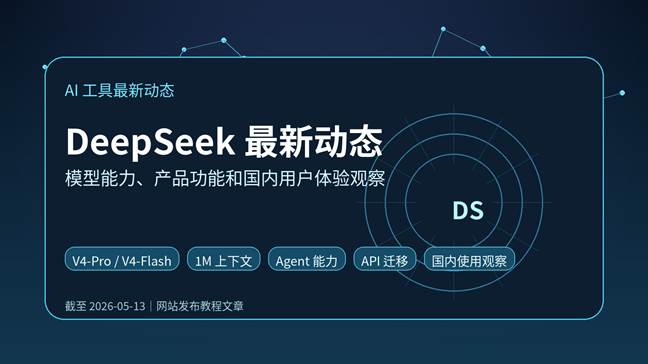 DeepSeek 最新动态封面图，展示 V4-Pro、V4-Flash、1M 上下文、Agent 能力和国内用户体验观察