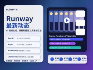 Runway AI 最新动态封面图，展示 AI 视频生成、视频编辑、特效工具、工作流和订阅变化。