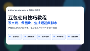 豆包使用技巧教程封面图，展示写文案、做图片、生成短视频脚本的 AI 创作流程