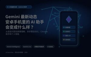 深蓝科技风封面，展示 Gemini 安卓 AI 助手、手机界面、流程节点和发光 AI 图标。