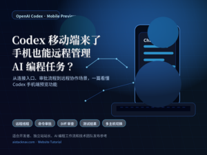 深蓝科技风封面，展示 Codex 移动端通过 ChatGPT App 远程管理 AI 编程任务