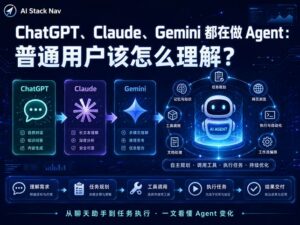 ChatGPT、Claude、Gemini 都在做 AI Agent 的科技感对比封面图