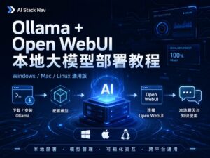 Ollama + Open WebUI 本地大模型部署教程封面图，展示 Windows、Mac、Linux 通用部署流程