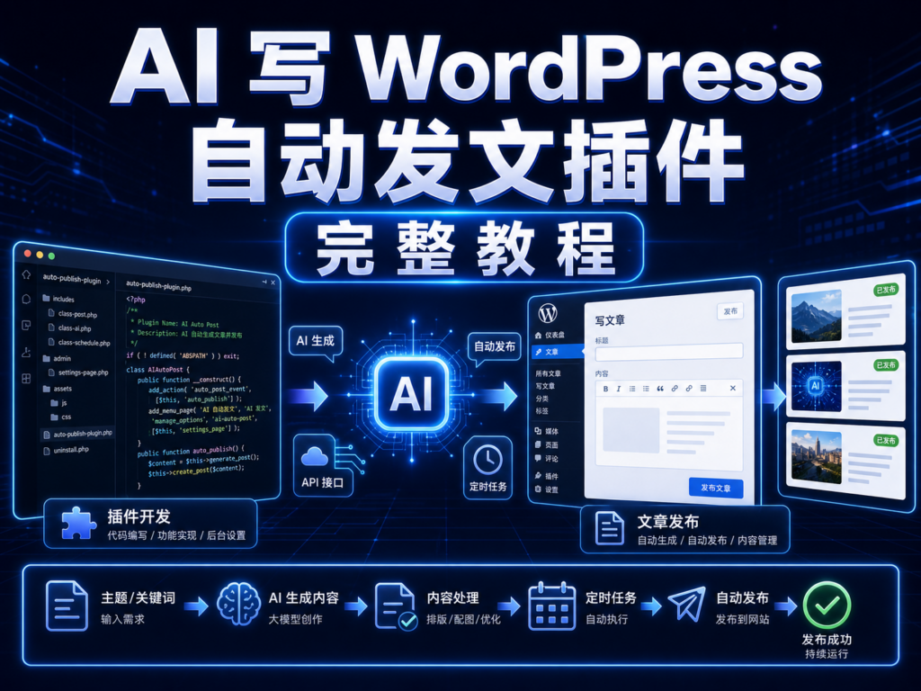 用 AI 写一个 WordPress 自动发文插件完整教程：从需求拆解到插件源码、AI 接口、定时发文和部署上线