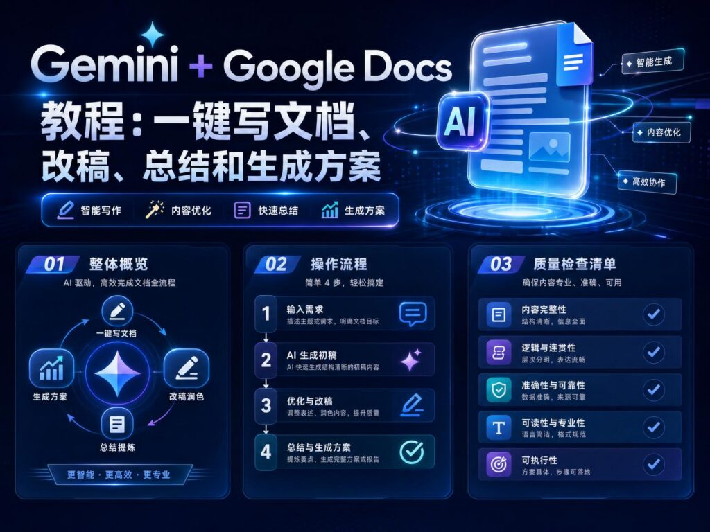 Gemini + Google Docs 一键写文档实战教程科技感封面