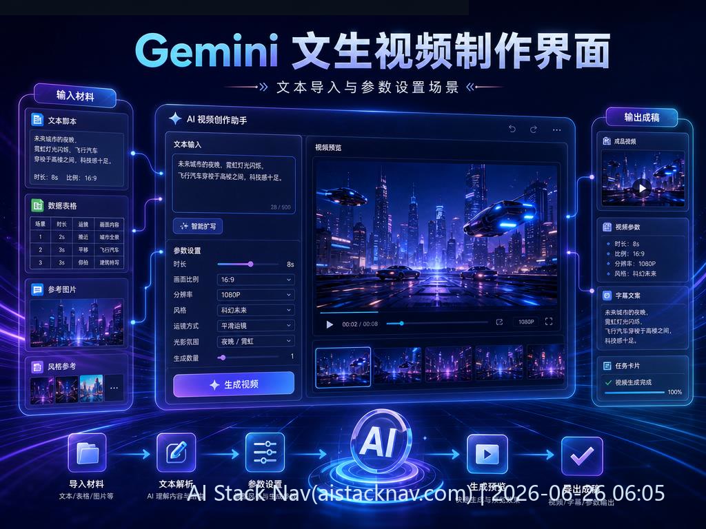Gemini 文生视频制作界面示意图