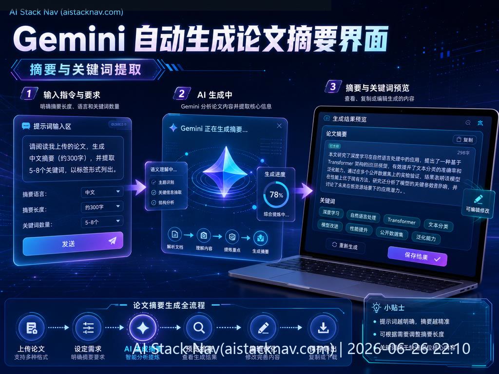 Gemini 自动生成论文摘要界面