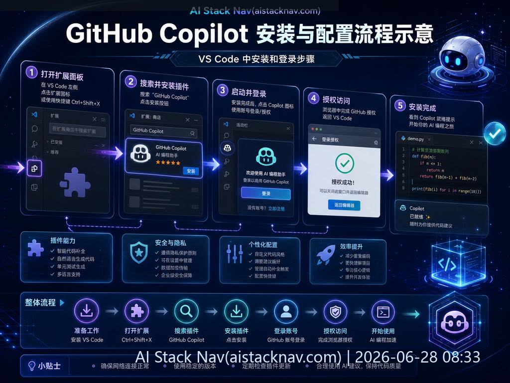 GitHub Copilot 安装与配置流程示意