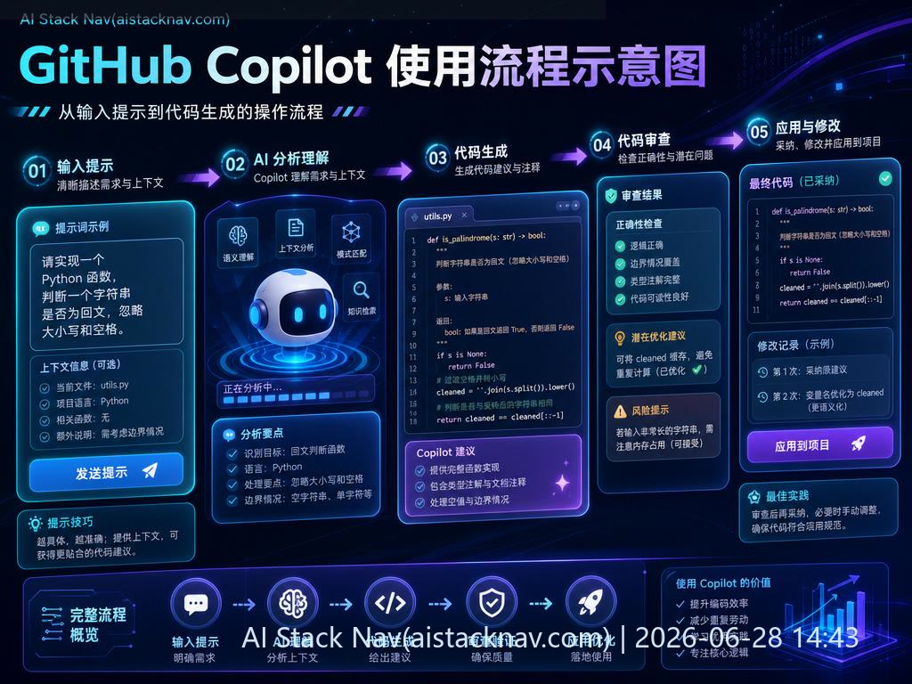 GitHub Copilot 使用流程示意图