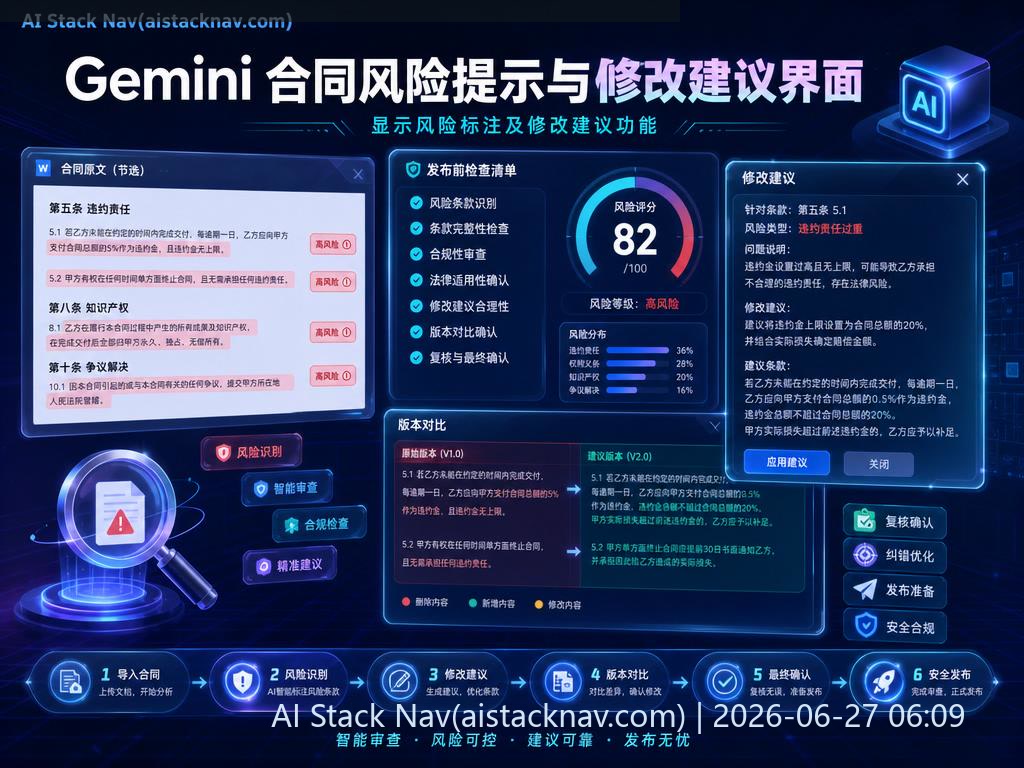 Gemini 合同风险提示与修改建议界面