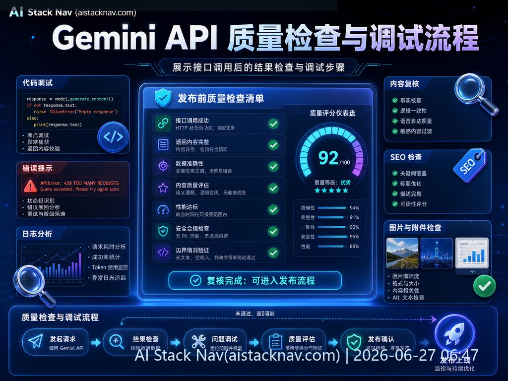 Gemini API 质量检查与调试流程示意图