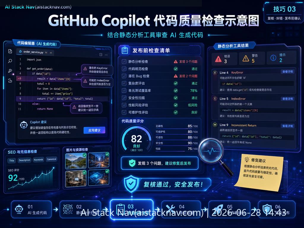 GitHub Copilot 代码质量检查示意图