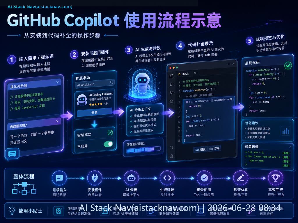 GitHub Copilot 使用流程示意