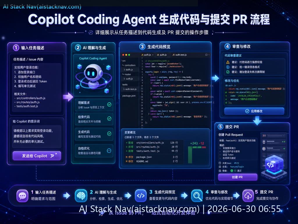 Copilot Coding Agent 生成代码与提交 PR 流程