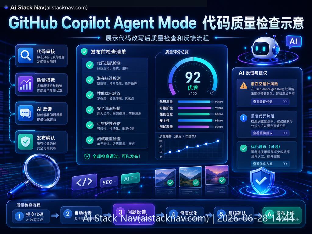 GitHub Copilot Agent Mode 代码质量检查示意