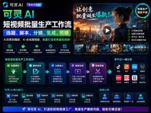 可灵 AI 短视频批量生产工作流教程封面图，展示从选题、脚本、分镜、生成、剪辑到发布复盘的完整流程。
