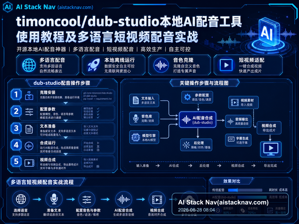 timoncool/dub-studio本地AI配音工具使用教程及多语言短视频配音实战 教程插图 1