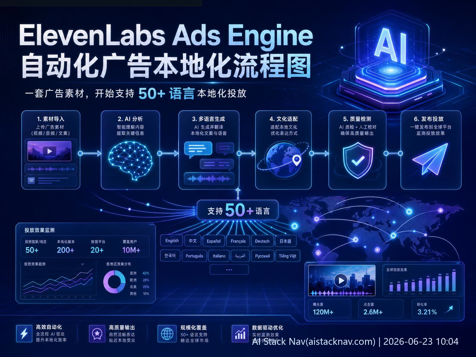 ElevenLabs Ads Engine 自动化广告本地化流程图