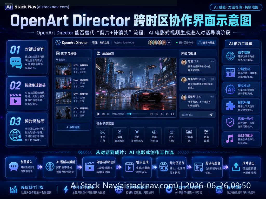 OpenArt Director 跨时区协作界面示意图