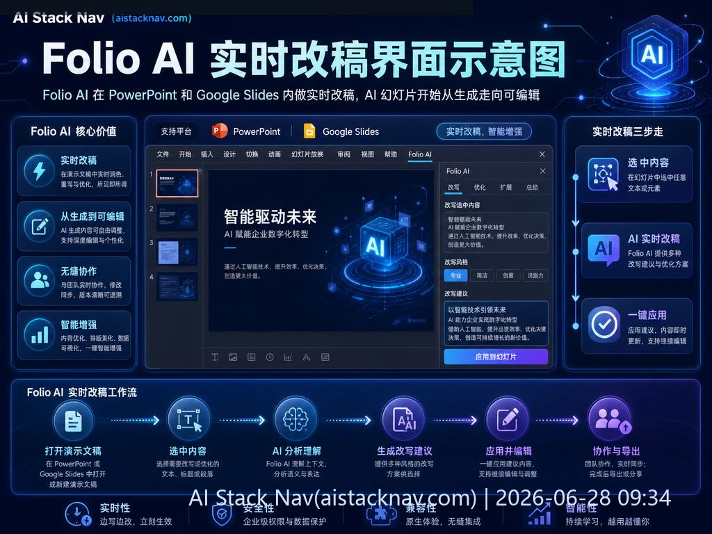 Folio AI 实时改稿界面示意图
